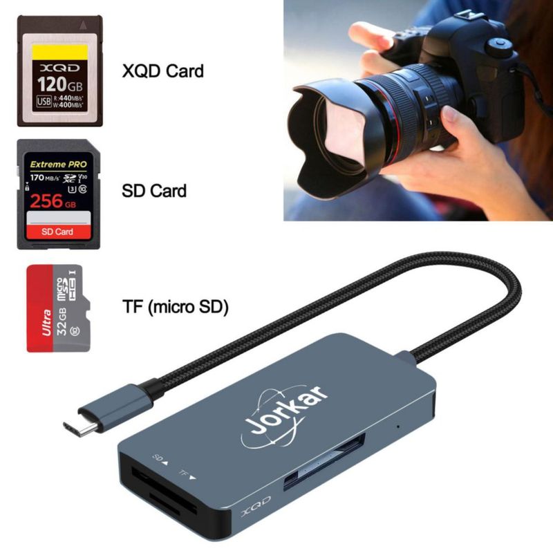Lector de tarjetas XQD Jorkar XQD a USB-C para cámaras Sony Nikon