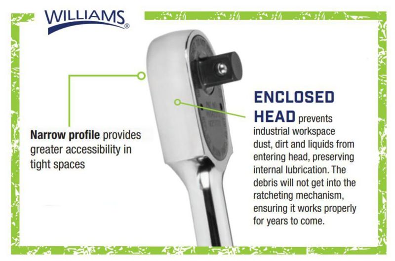 Llave de Carraca Williams JHWS-52EHA de 1/2" con Cabeza Cerrada Cromo 26 cm