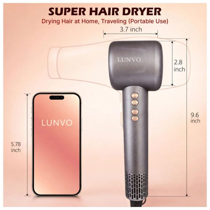 Secador de Pelo LUNVO Motor Sin Escobillas Ligero Iónico