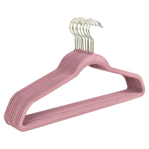 Set de 10 ganchos para ropa de terciopelo rosa