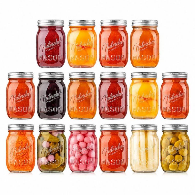 Set de 16 Frascos Mason NutriChef para Almacenamiento de Alimentos de 470 ml