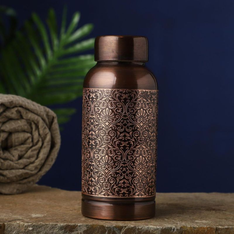 Botella de Agua HealthGoodsIn de Cobre Puro con Diseño Floral 600 ml