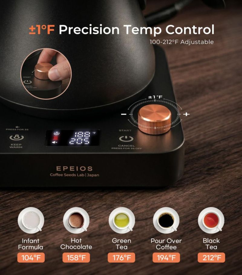 Hervidor Eléctrico Epeios Gooseneck 0.9L 1200W Control de Temperatura
