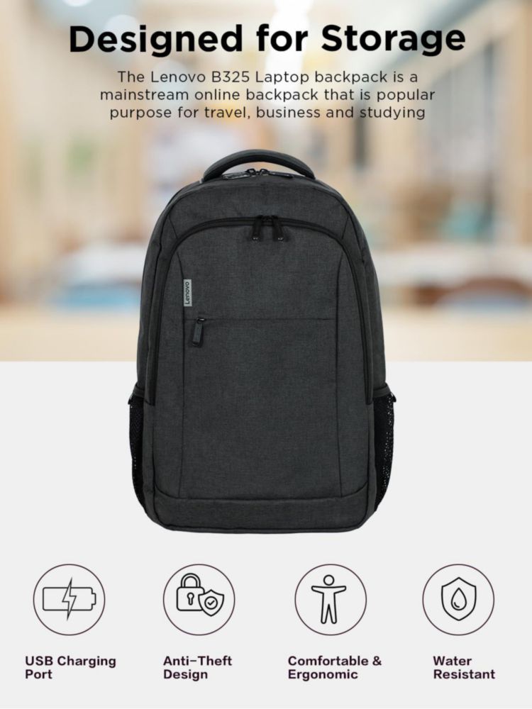 Mochila portátil Lenovo B325 gris resistente al agua de 17 pulgadas