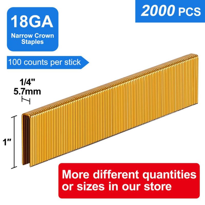 SimCos Grapas de 18 GA con Corona Estrecha de 1/4" y Longitud de 1 pulgada - 2000 uds