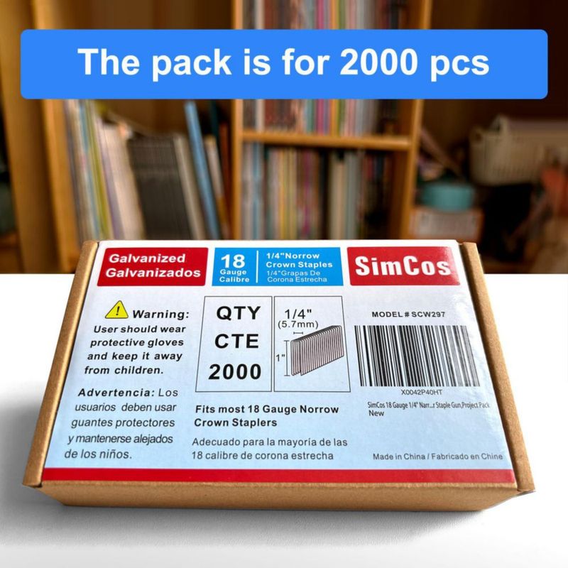 SimCos Grapas de 18 GA con Corona Estrecha de 1/4" y Longitud de 1 pulgada - 2000 uds