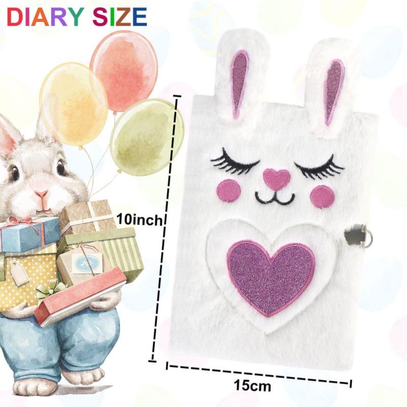 Diario de peluche ParkistStar A5 con candado y bolígrafo de 10 colores