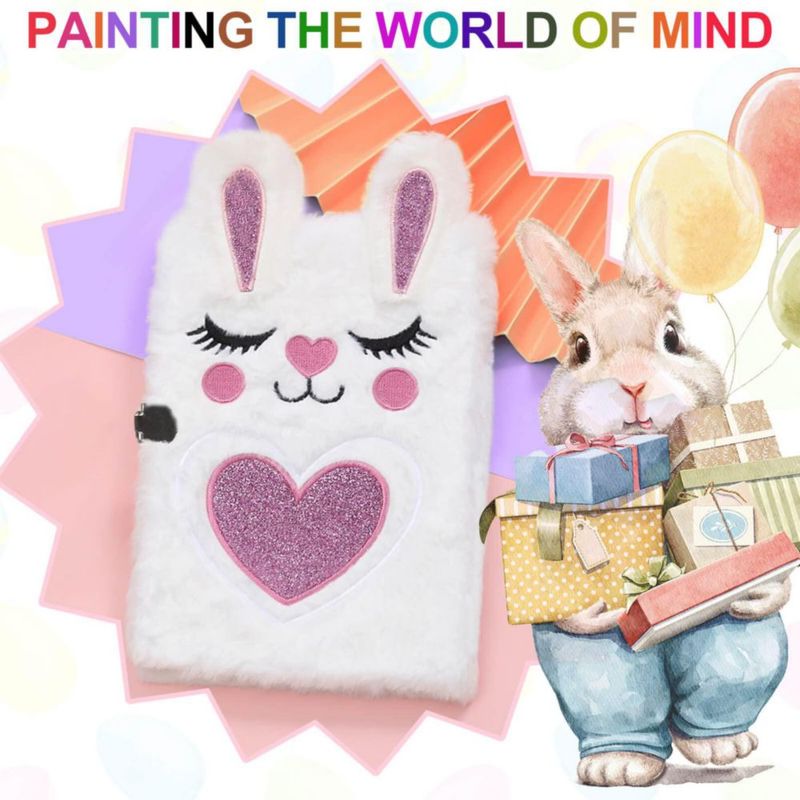 Diario de peluche ParkistStar A5 con candado y bolígrafo de 10 colores