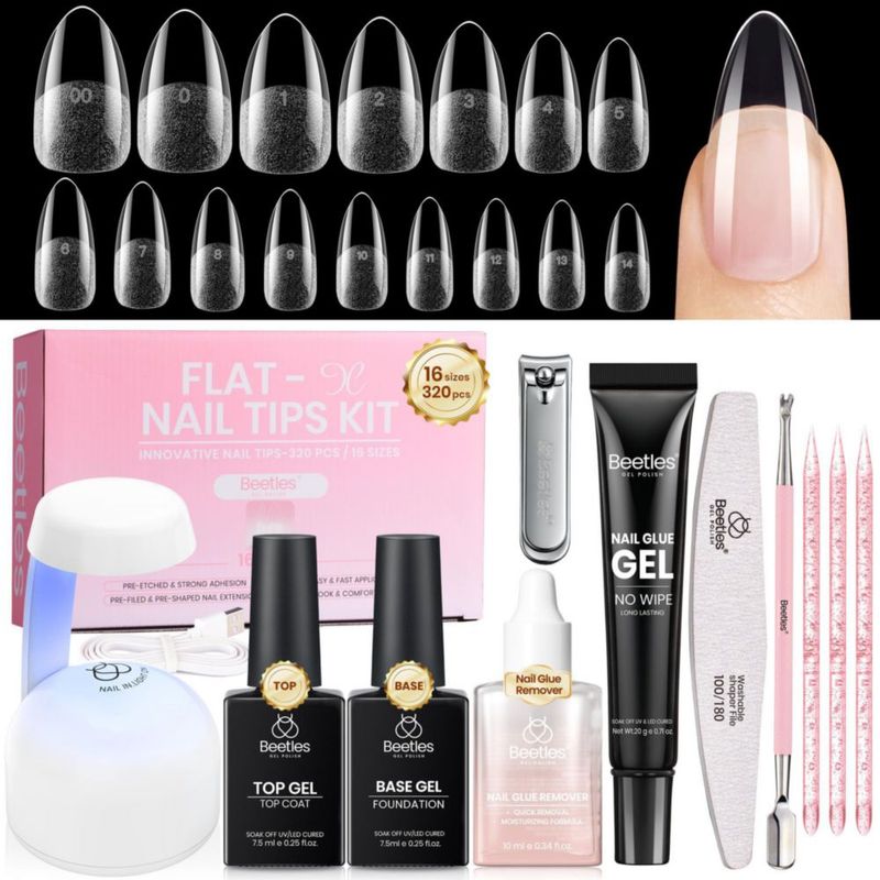 Kit de gel para uñas beetles Flat‑X Almond 320 piezas de puntas