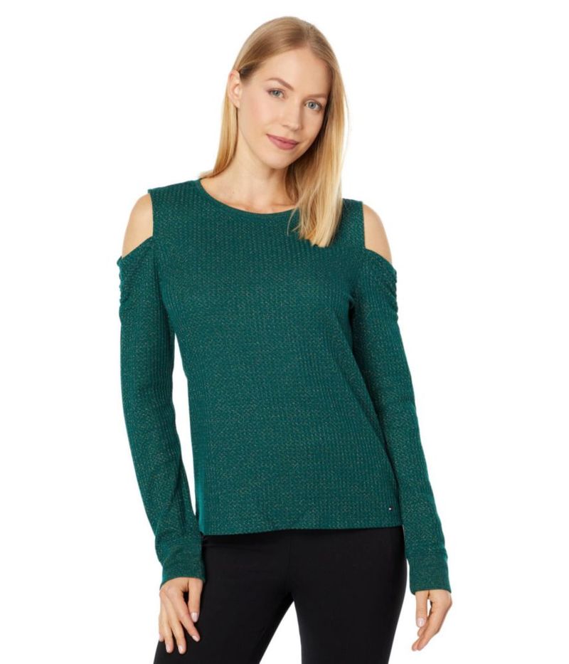 CAMISA de mujer Tommy Hilfiger XL Verde Bosque con Hombro Descubierto