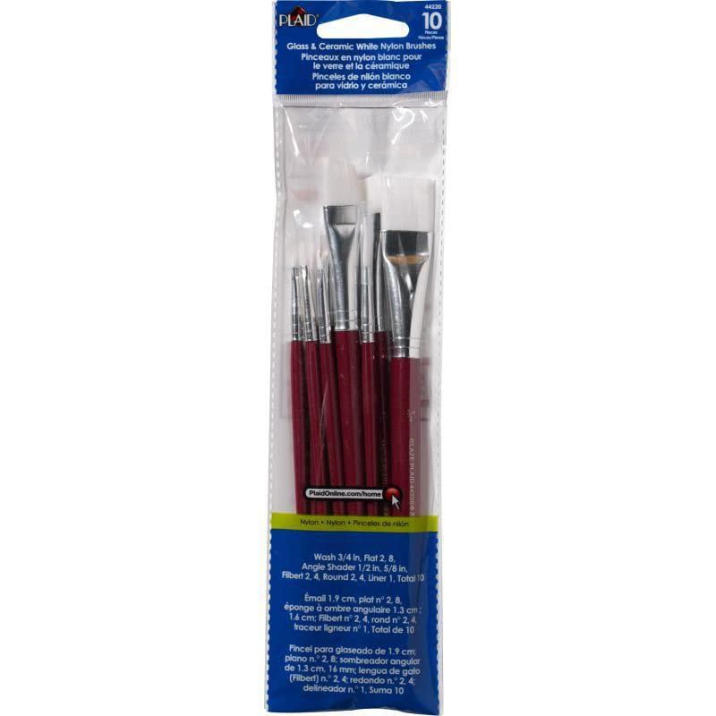 Juego de 10 pinceles de pintura Plaid de nylon blanco