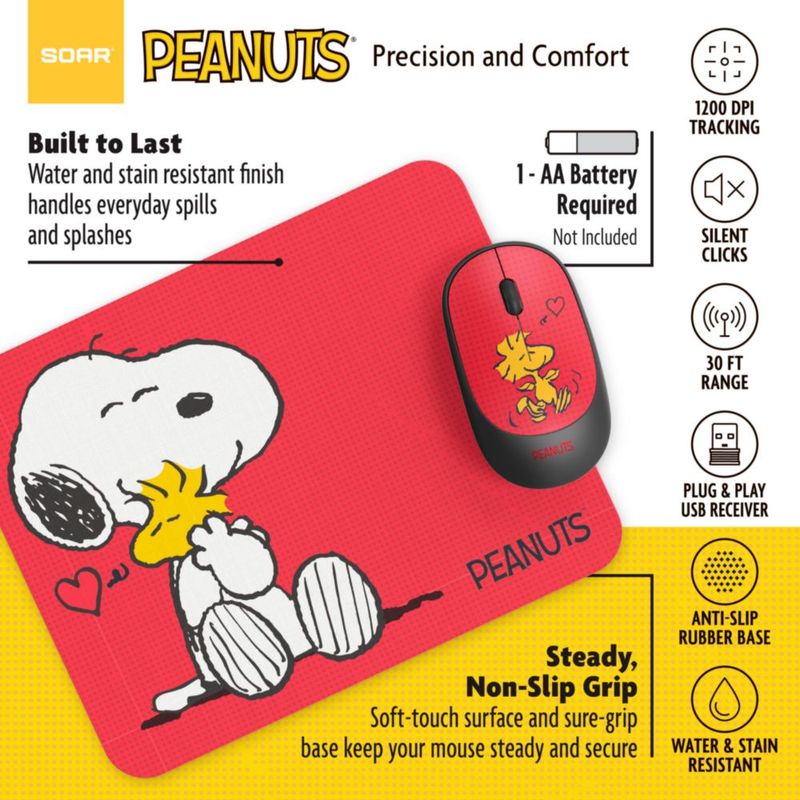 Ratón inalámbrico SOAR Peanuts combo rojo 1200 DPI