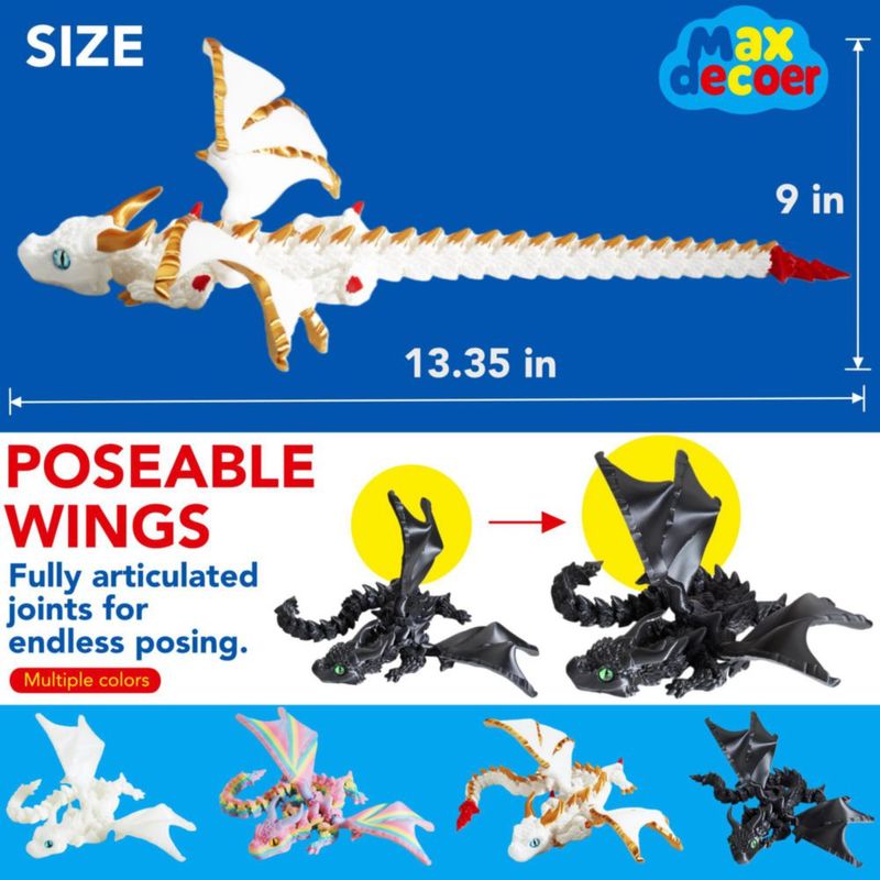 Figura de dragón articulado Maxdecoer 40 cm blanco y dorado