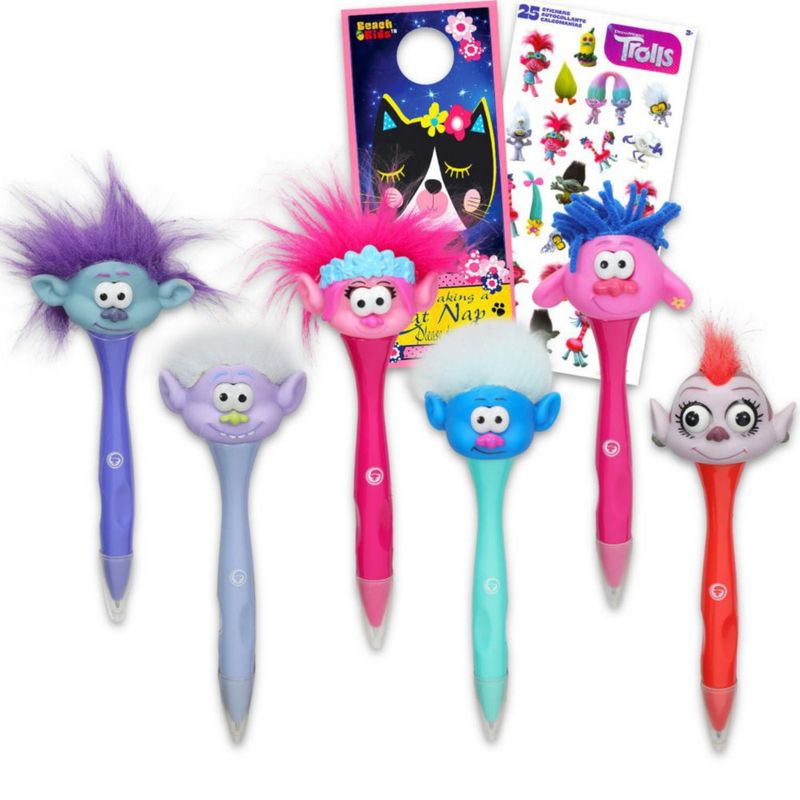 Set de 6 bolígrafos DREAMWORKS TROLLS + pegatinas