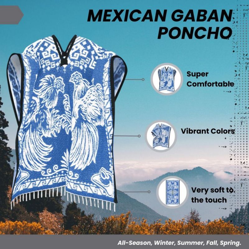 Poncho Artisans Bazaar 110 cm Gallo Azul Azteca
