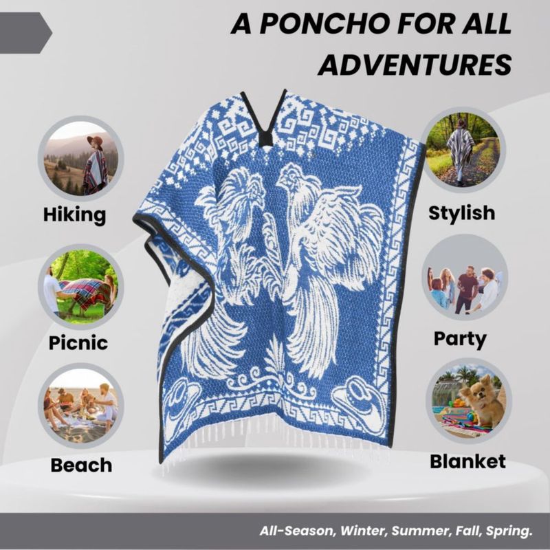 Poncho Artisans Bazaar 110 cm Gallo Azul Azteca