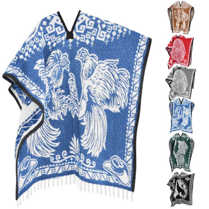 Poncho Artisans Bazaar 110 cm Gallo Azul Azteca