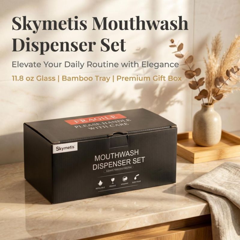 Dispensador de Enjuague Bucal Skymetis 350 ml Vidrio y Bambú