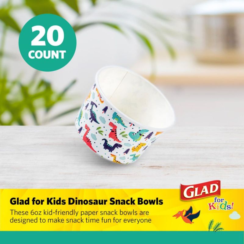 Tazones de papel Glad for Kids 177 ml Dinosaurios - Pack de 20