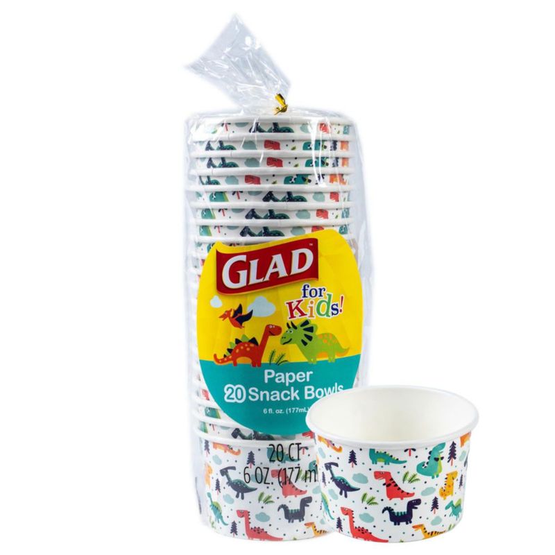 Tazones de papel Glad for Kids 177 ml Dinosaurios - Pack de 20