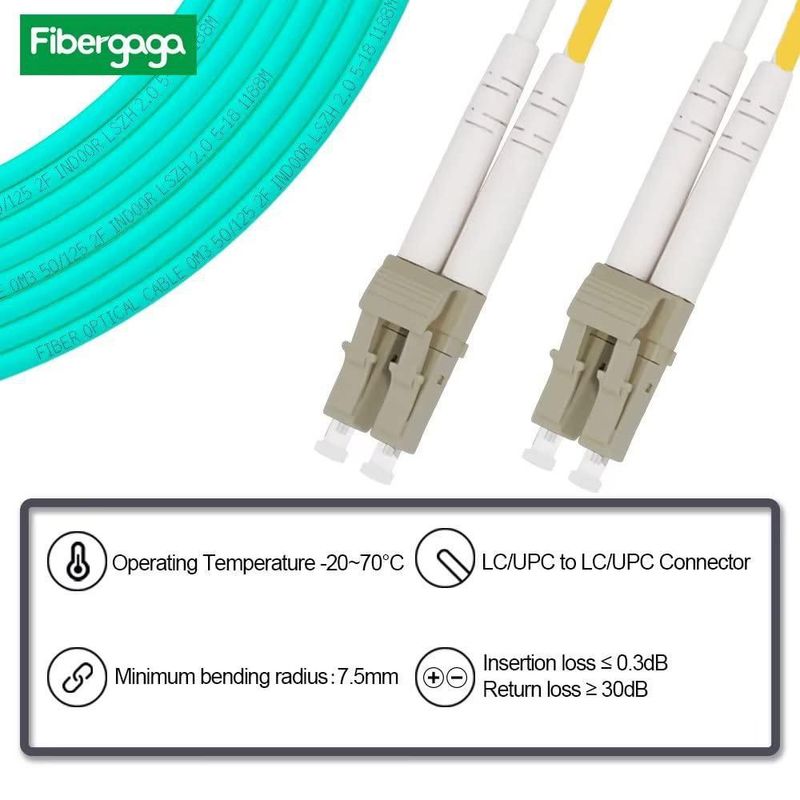 Cable de fibra Fibergaga 50 m OM3 Multimodo Dúplex LC a LC