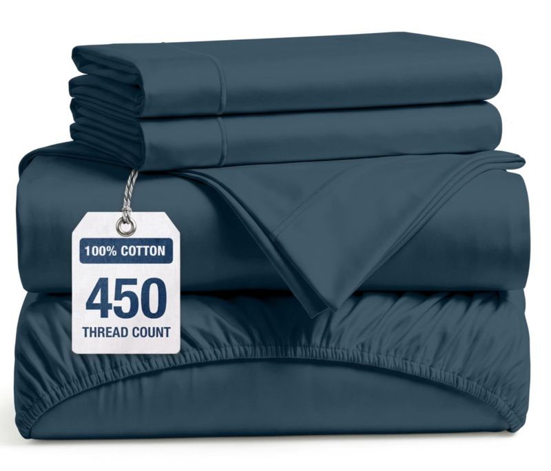 Juego de sábanas LANE LINEN Queen 450 hilos de algodón satén azul