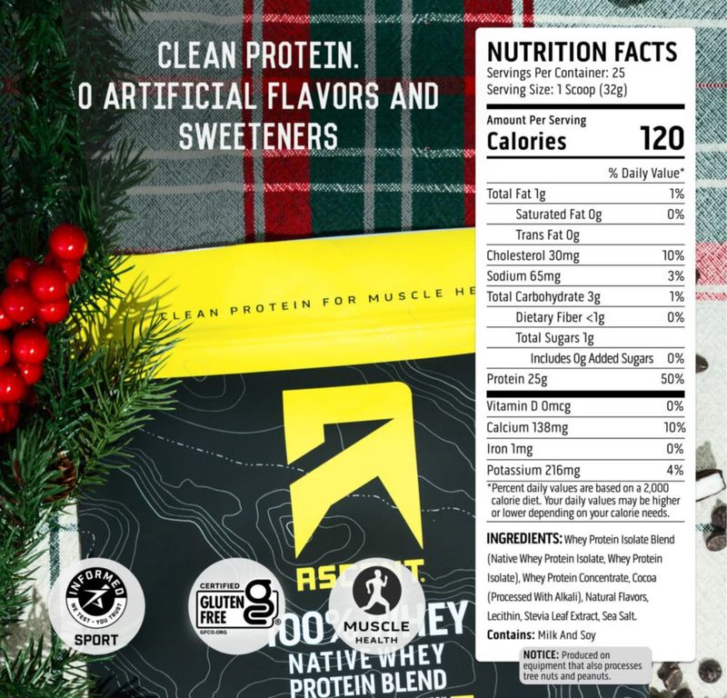 Polvo de proteína de suero Ascent 800 g sabor menta mocha