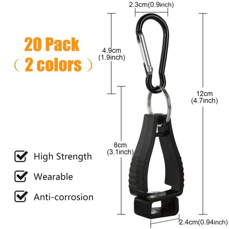 Clips para guantes ZOEYES Pack de 20 unidades Portador de seguridad Negro/Naranja