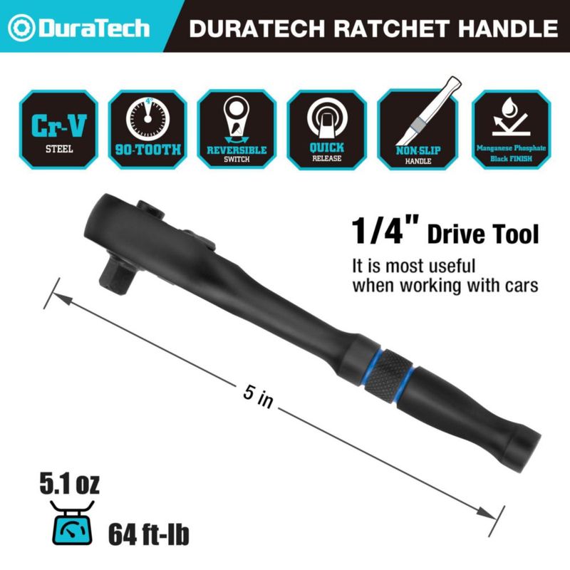 Trinquete DURATECH 1/4" de 90 dientes con liberación rápida