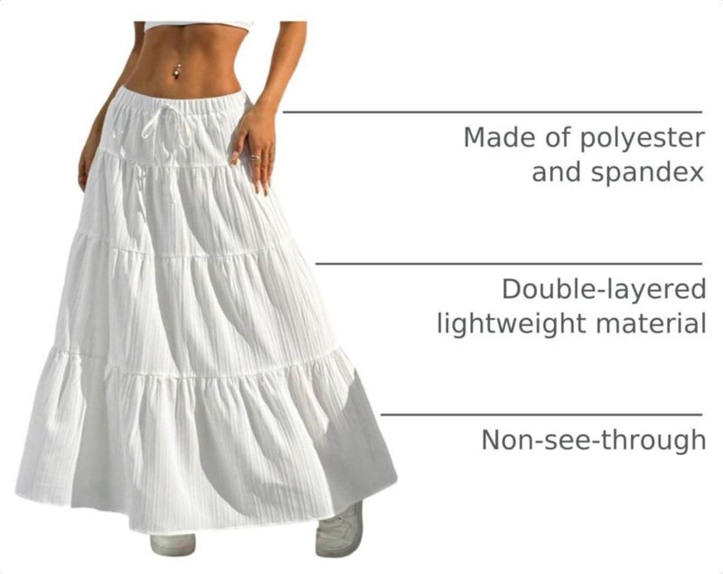 Falda Xuani blanca maxi boho fluida con volantes y cintura alta