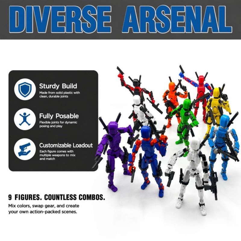 Figura de juguete QAONIE 14 cm amarilla con set de armas