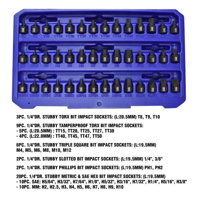 Juego de casquillos Astro Tool 42 piezas accionamiento 1/4" Nano