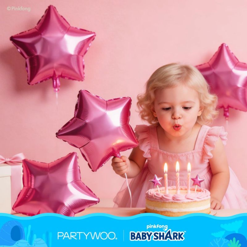 PartyWoo Globos de Foil Baby Shark 13 piezas Rosa con Estrellas