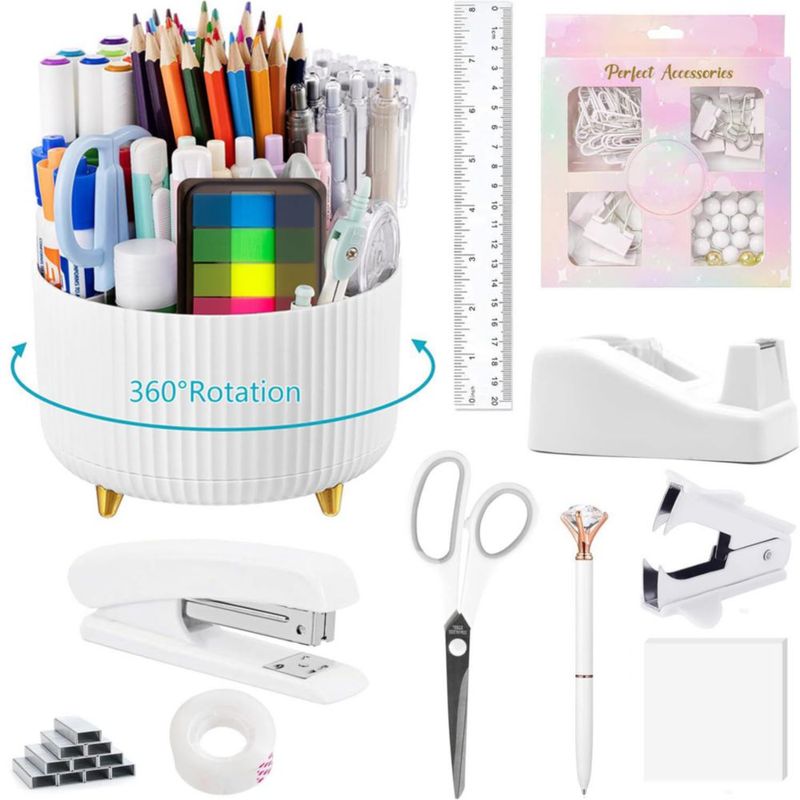 Organizador de escritorio giratorio suniya 11 piezas - Set de suministros de oficina blanco