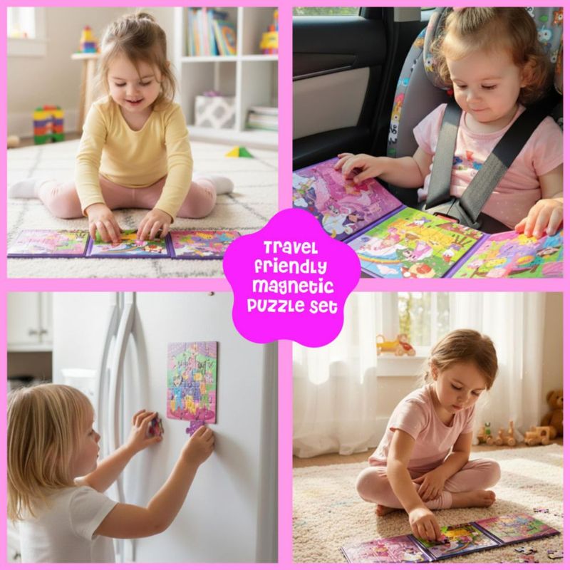 Rompecabezas magnéticos Dinomini para niños de 3 a 5 años - Set tríptico con 3 rompecabezas de 20 piezas cada uno - Actividades de viaje para