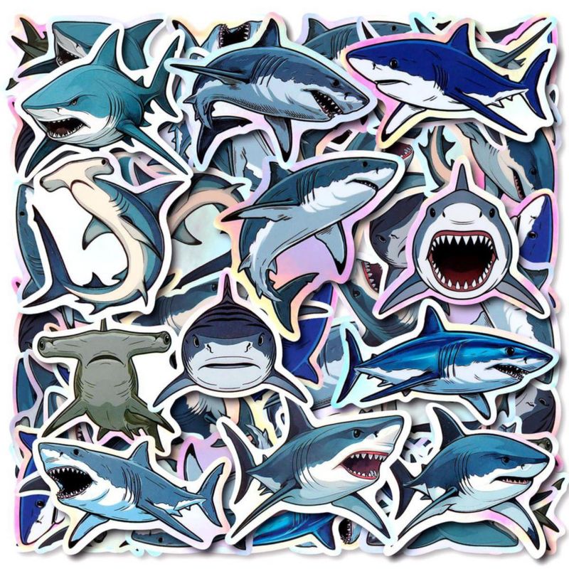 Set de 100 pegatinas holográficas de tiburón impermeables – FengHiLe