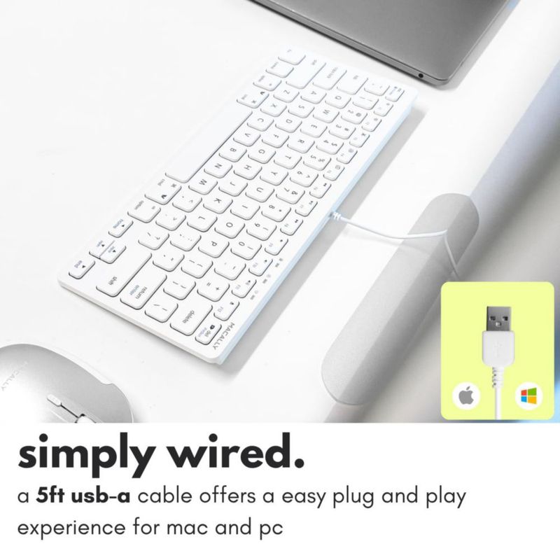 Teclado Macally de 78 teclas blanco USB cableado plug & play