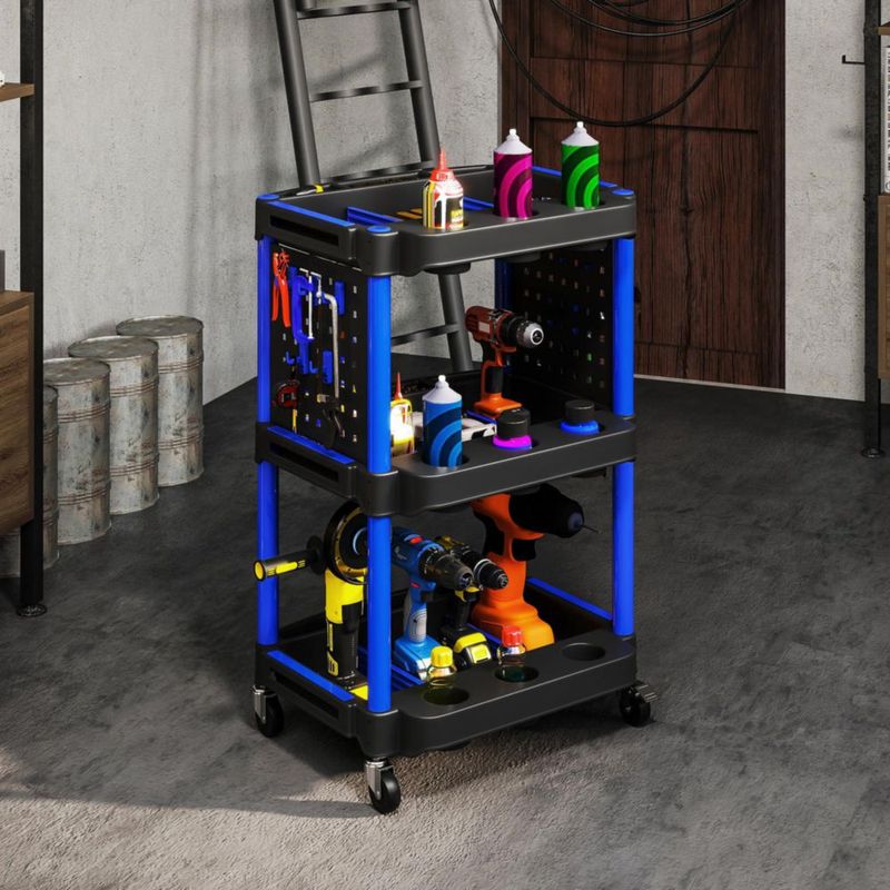 Carrito Utilitario HOMCOM de 3 Niveles de Plástico con Capacidad de 90 kg