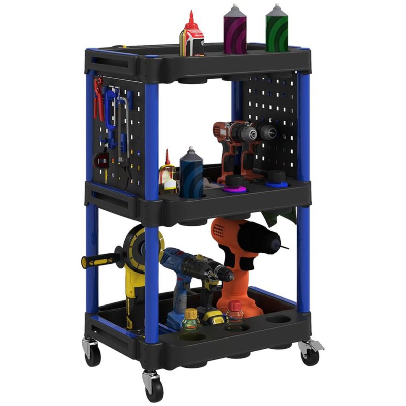 Carrito Utilitario HOMCOM de 3 Niveles de Plástico con Capacidad de 90 kg