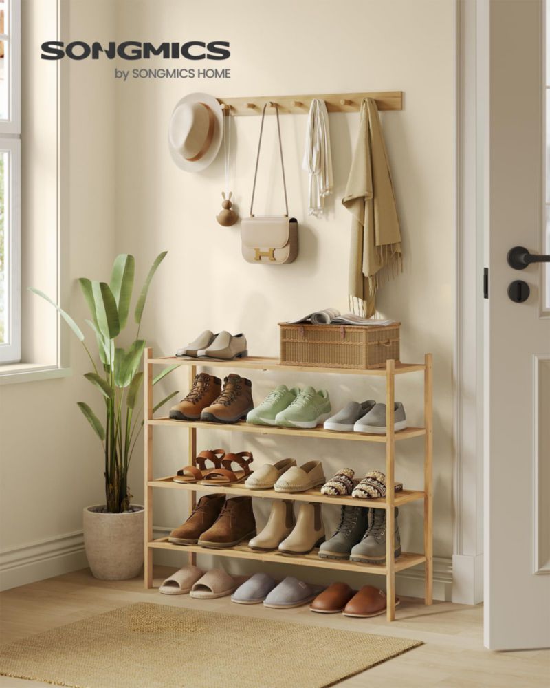 Estante SONGMICS de Bambú Apilable de 4 Niveles para Zapatos