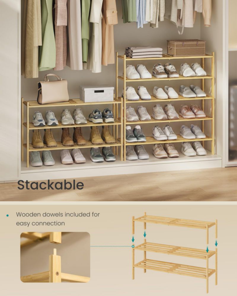 Estante SONGMICS de Bambú Apilable de 4 Niveles para Zapatos