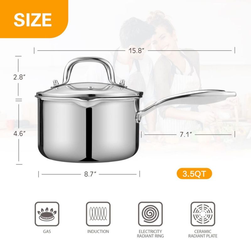 Olla para Cocinar Cyrosa 3.5 QT Acero Inoxidable con Vaporera y Tapa