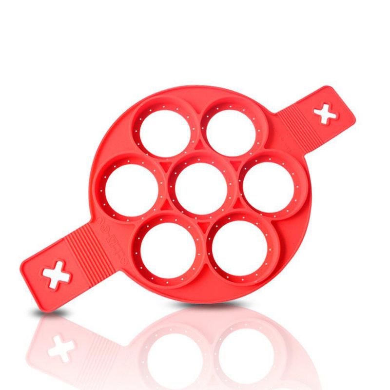 Molde para Panqueques DUT de Silicona Antiadherente de 7 Anillos Rojo