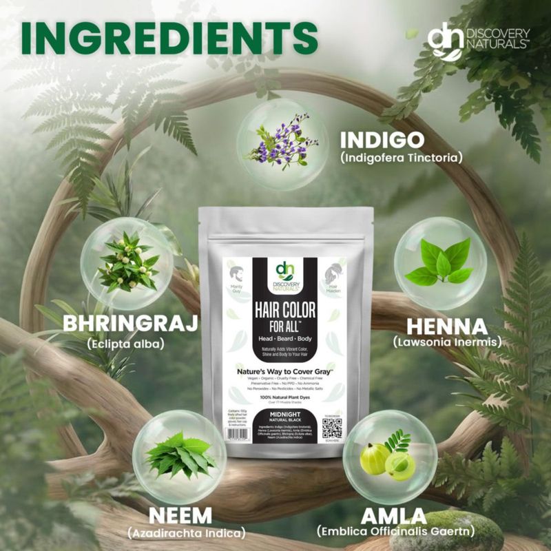 Kit de Coloración de Cabello Negro Natural Midnight 100 g – Discovery Naturals