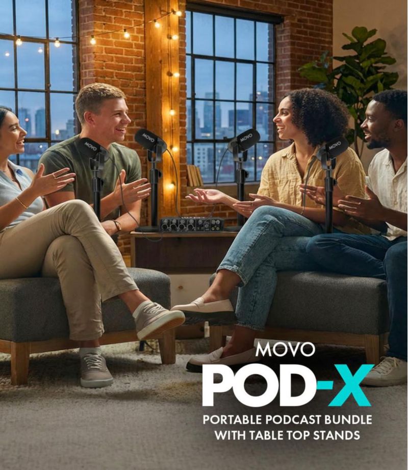 Kit de Podcast Movo para 4 Personas con Interfaz USB y 4 Micrófonos