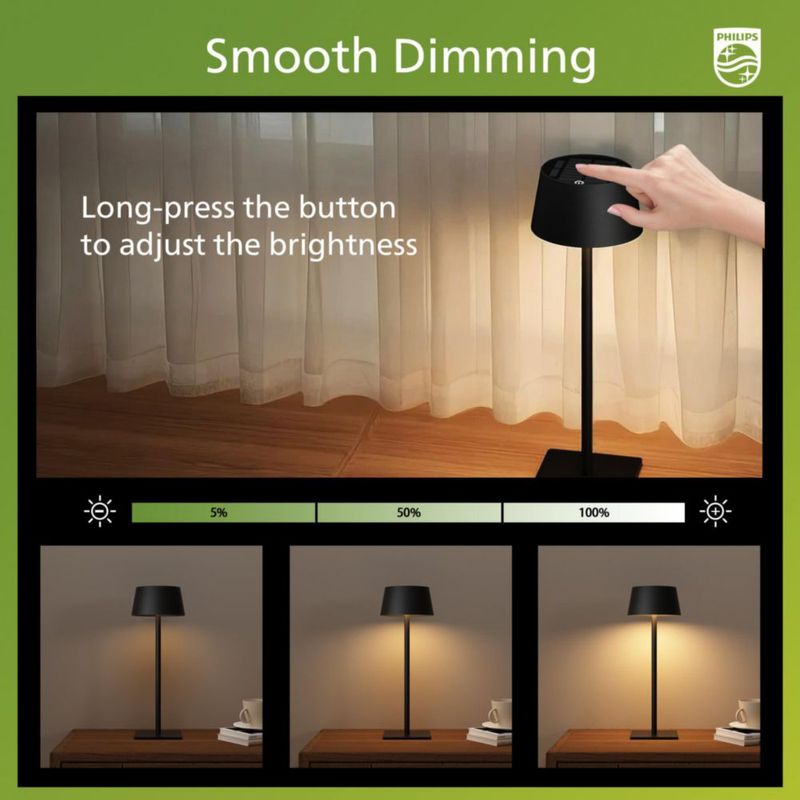 Lámpara de mesa Philips TL Solar Alya Dim BK 1PK