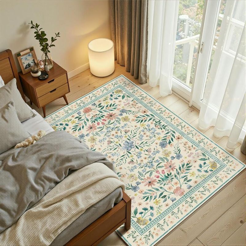 Alfombra Rugxara Floral 91 cm x 152 cm Lavable Boho