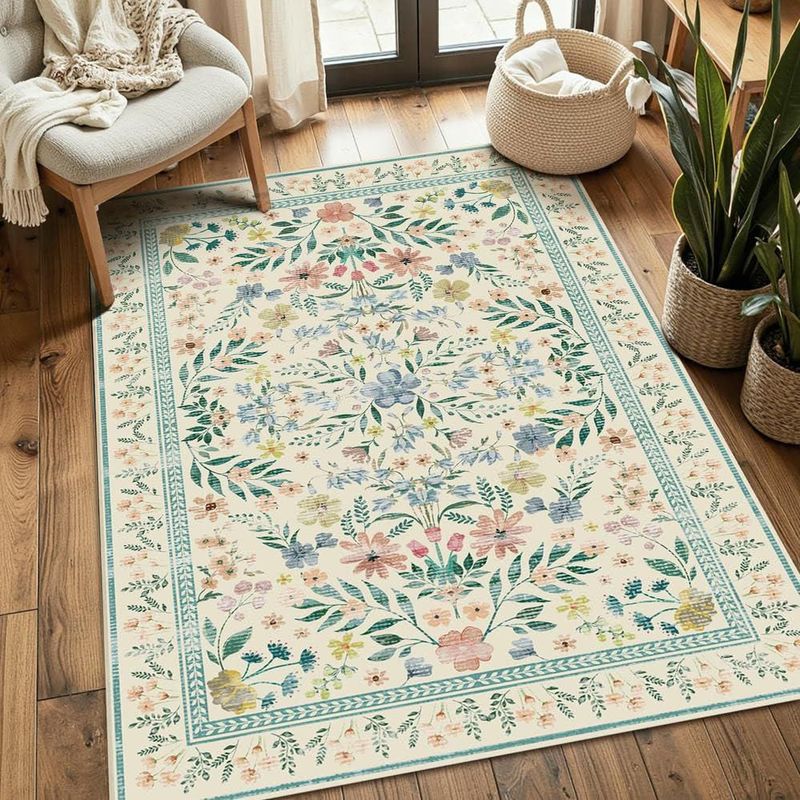 Alfombra Rugxara Floral 91 cm x 152 cm Lavable Boho
