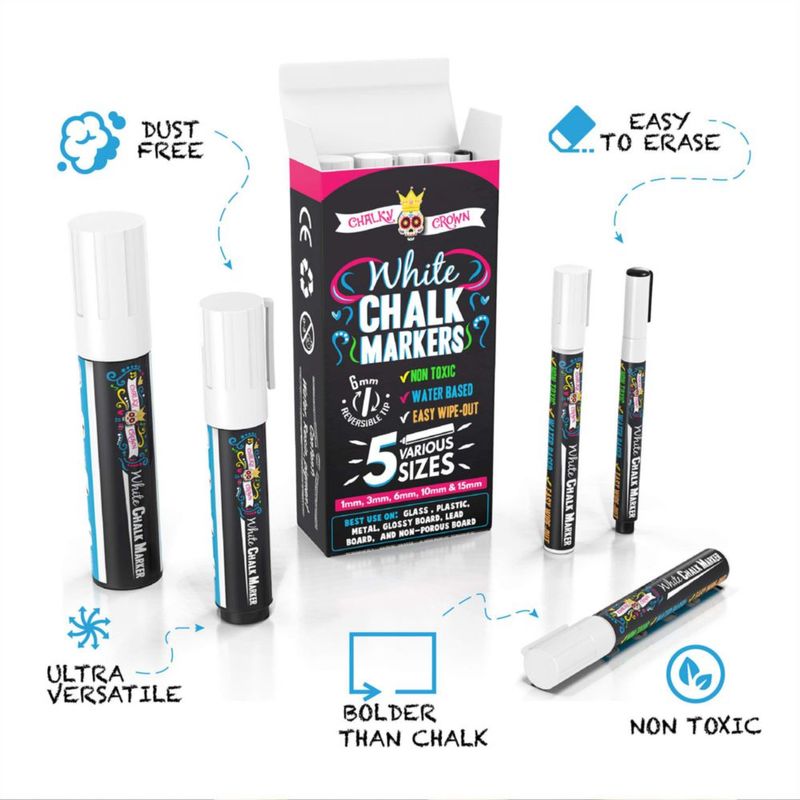 Marcadores de tiza CHALKY CROWN pack de 5 (1 3 6 10 15 mm)
