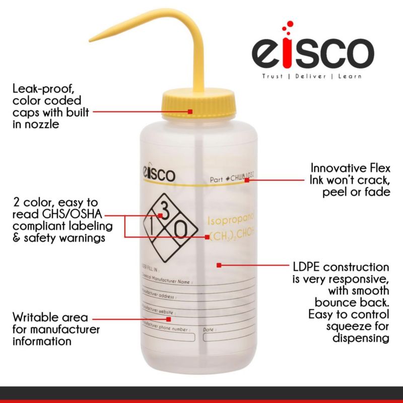 Botella de lavado EISCO 1000 ml para isopropanol LDPE boca ancha